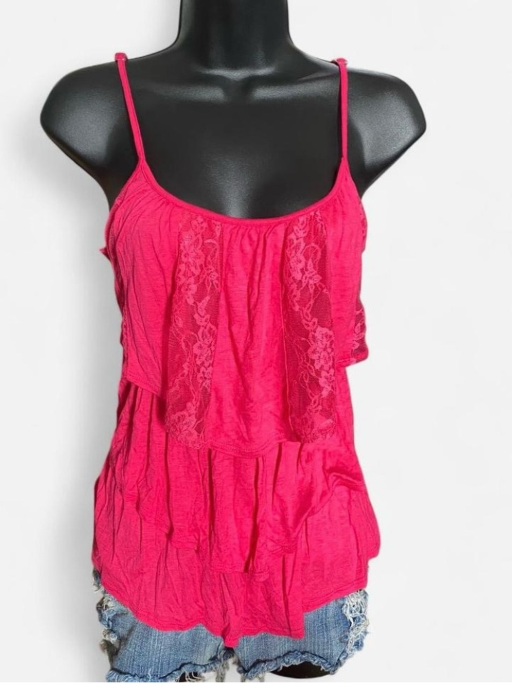 NWT Delirious Y2k Hot Pink Tank Top with Lace & Ruffles